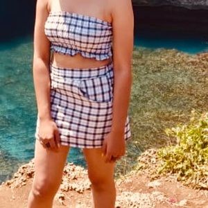 Skirt set checkered with tube top